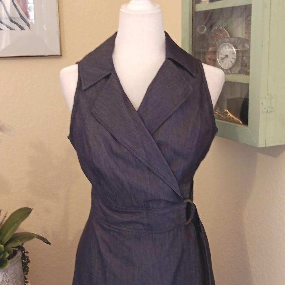 London Times Denim Blue Wrap Dress Coastal Cowgirl - Picture 2 of 10